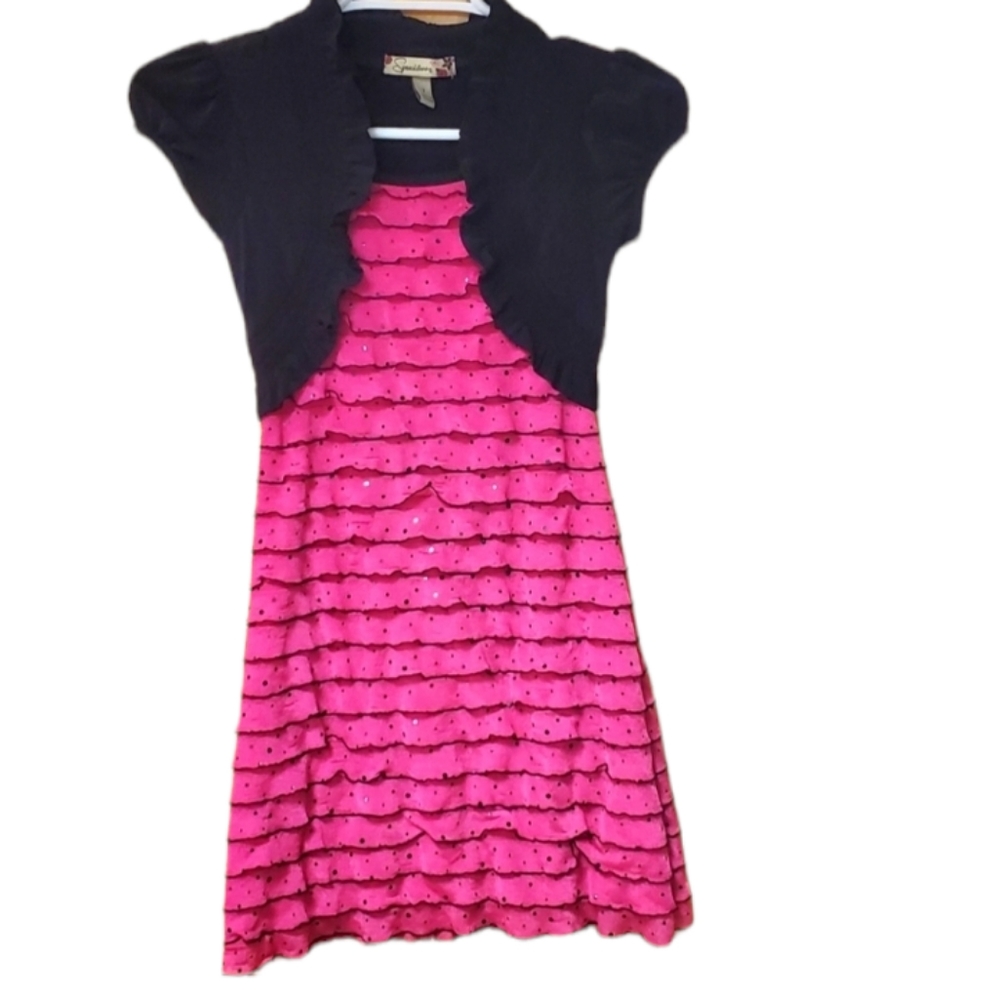 Speechless Girls Red Pink & Black Velvet Dress